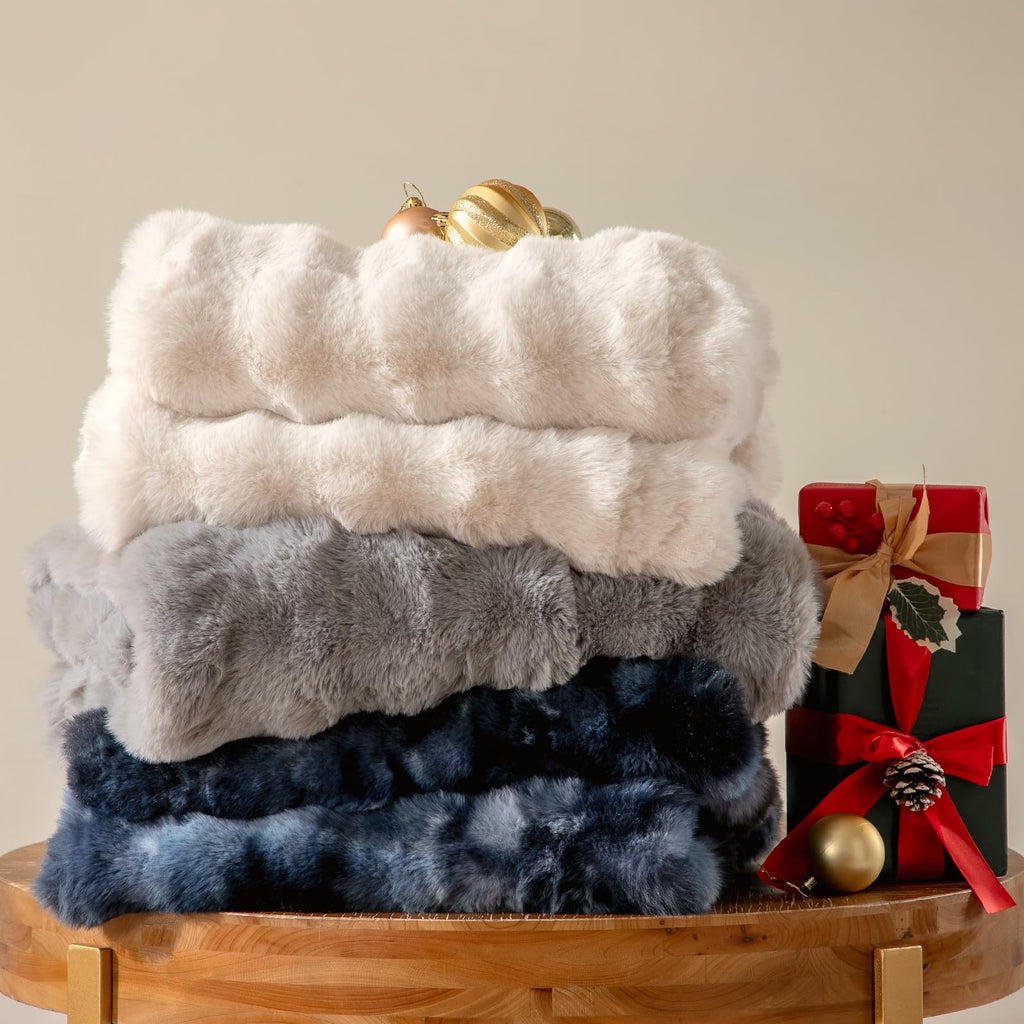 Heated Bubble Faux Fur Blanket Electric - 62"x84" Heating Blanket Throw 2/4/6/8 Hours Auto-Off 8 Heat Level Over-Heat