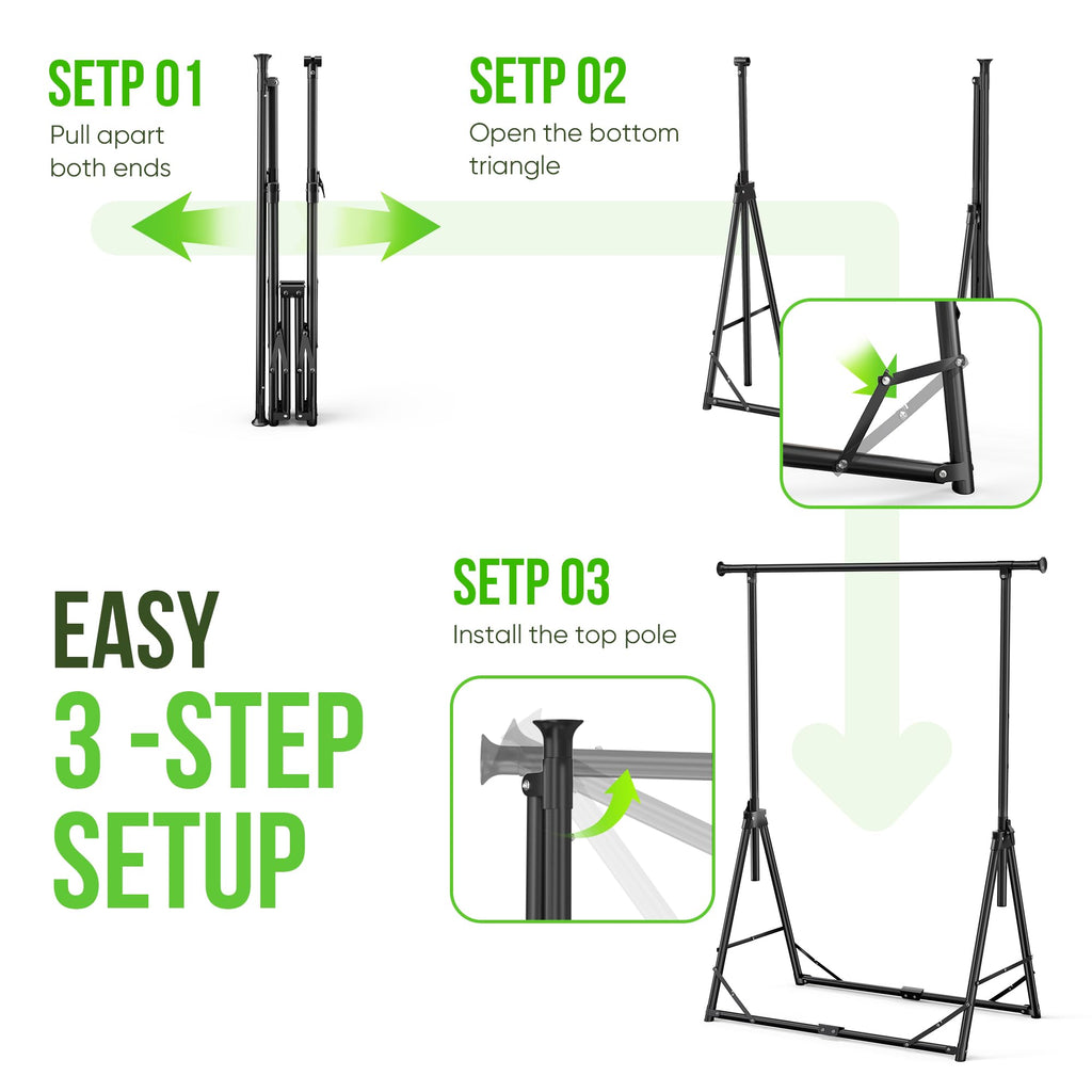 Clothes Rack Foldable Clothing Rack, 64.5''H Collapsible Garment Rack with 4 levels Adjustable Height, Portable Coat
