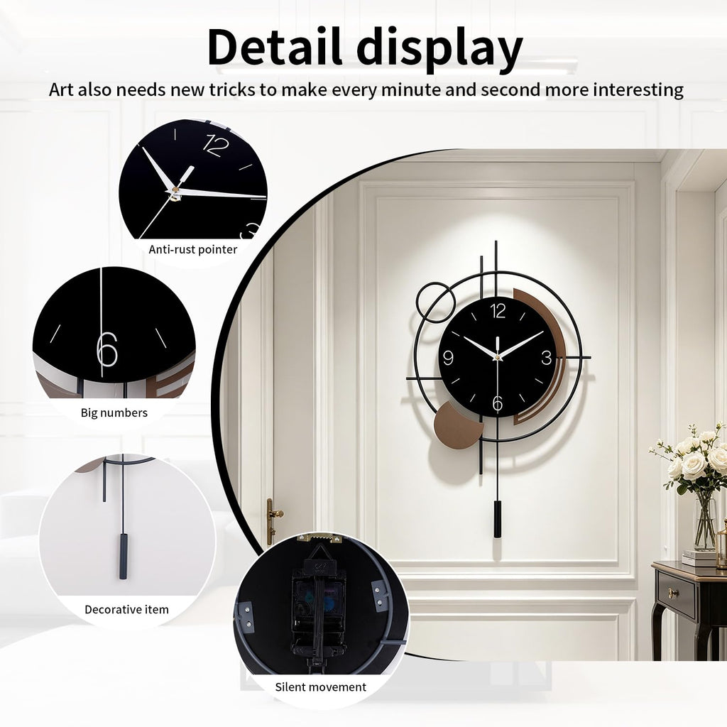 Wall Clock with Pendulum Large Silent Battery Clock Decor