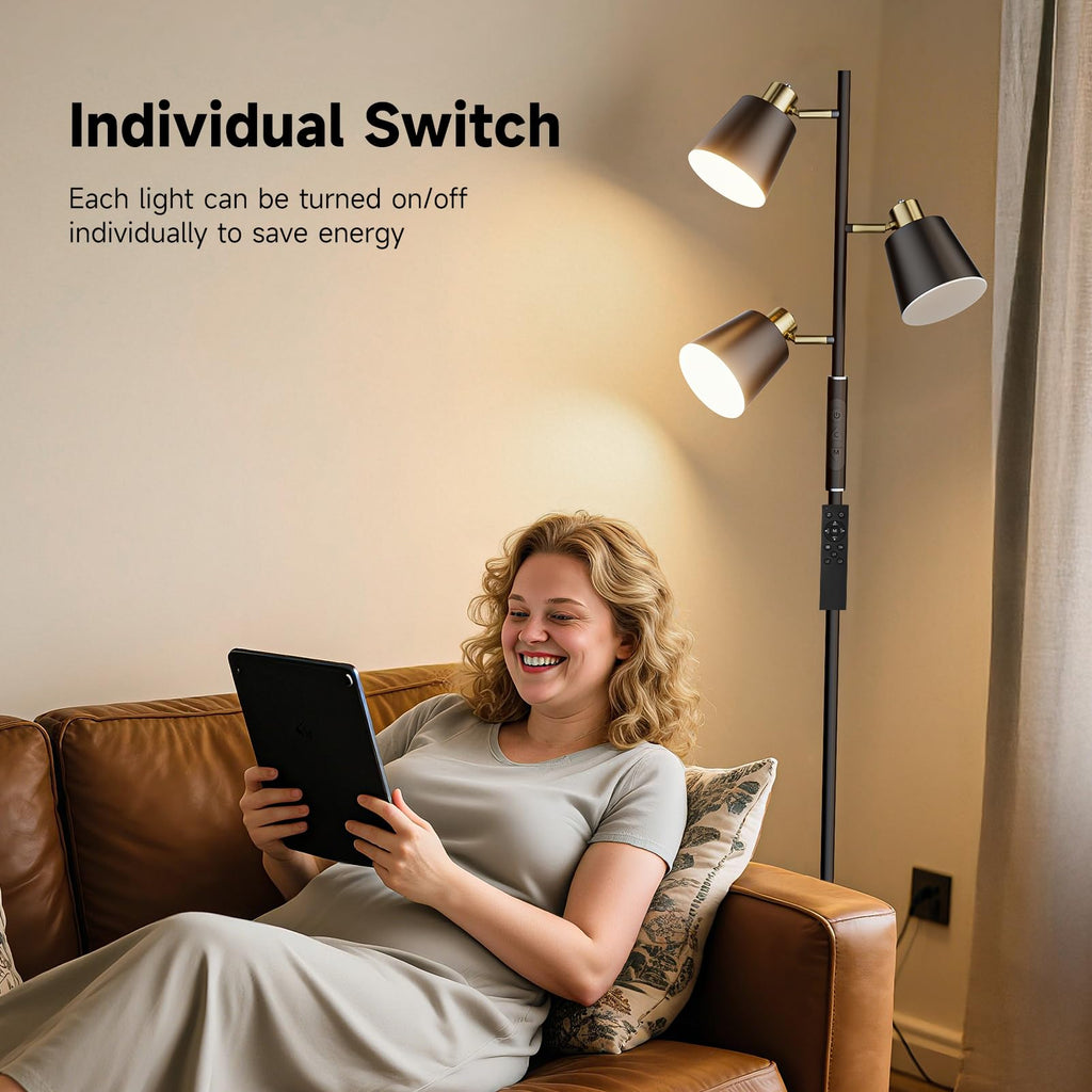 36W LED Tree Floor Lamp, 3 Rotatable Lights Standing Lamps