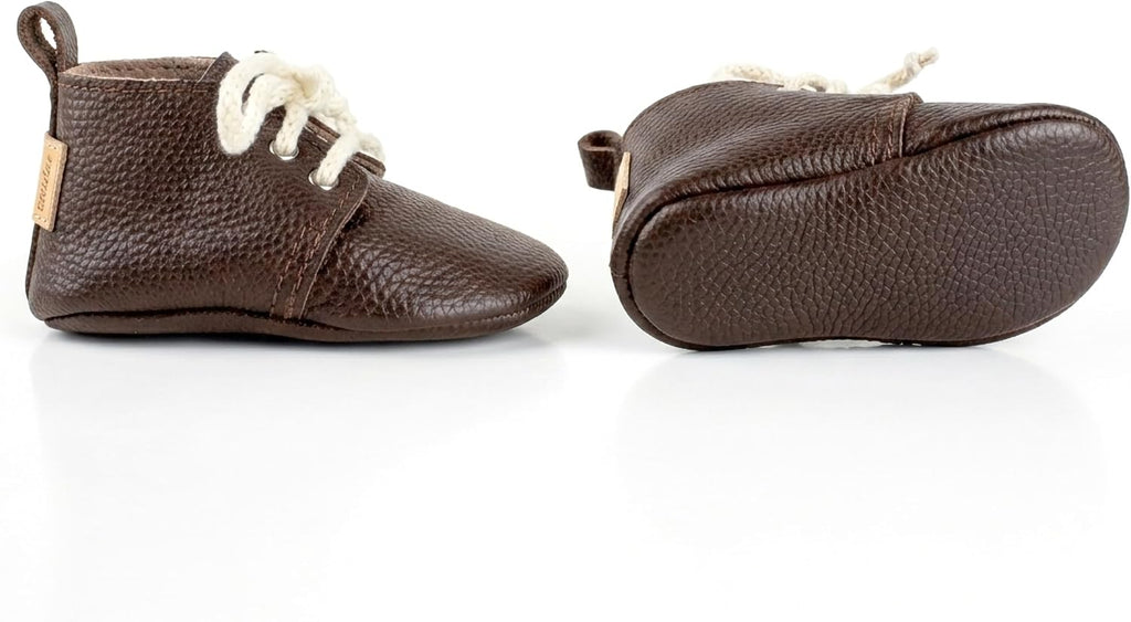Dark Brown Leather Baby Booties Moccasins Shoes