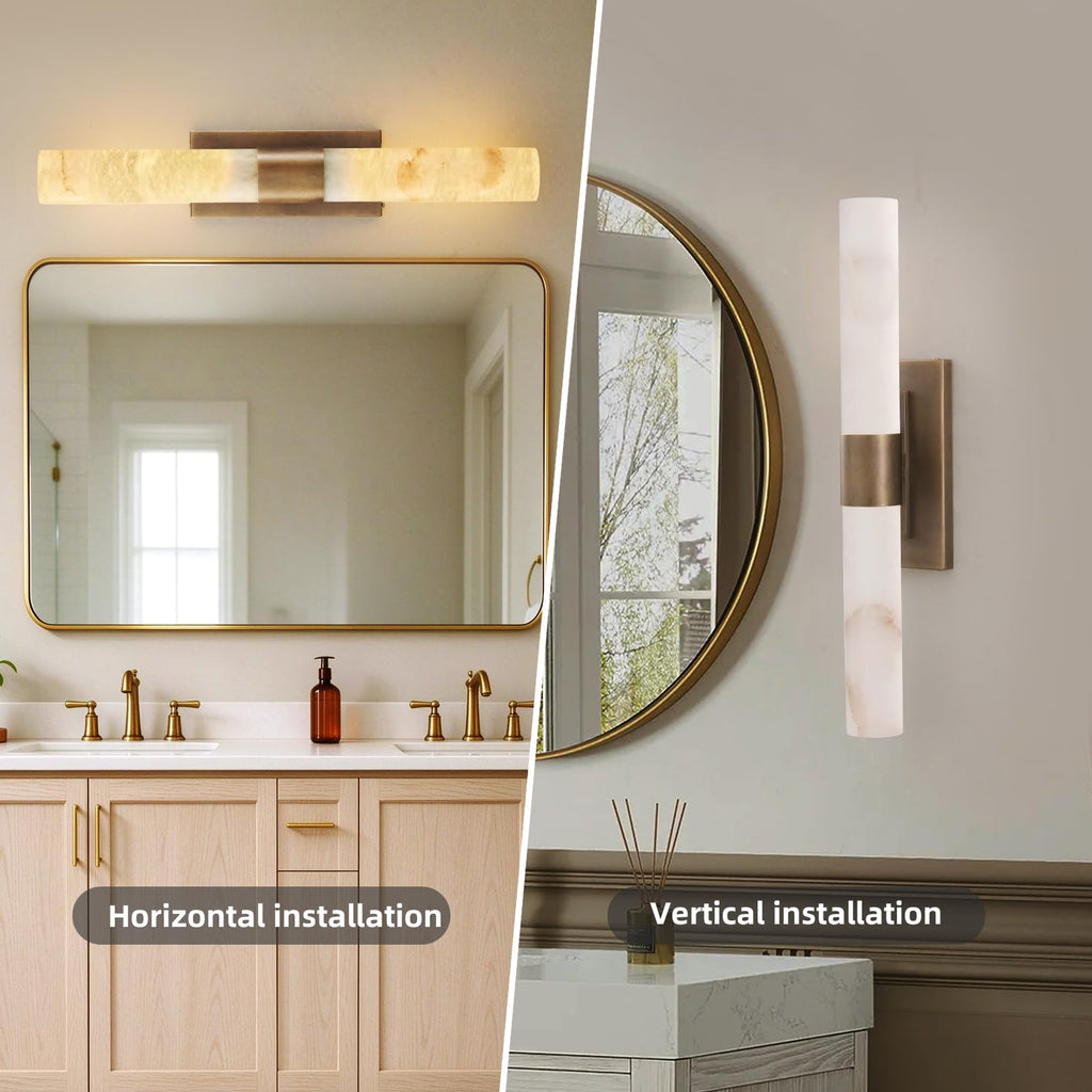 Natural Alabaster Wall Sconce, Brass Wall Sconce, Modern Bronze Marble Sconce, Rust Resistant Vintage Indoor Vanity
