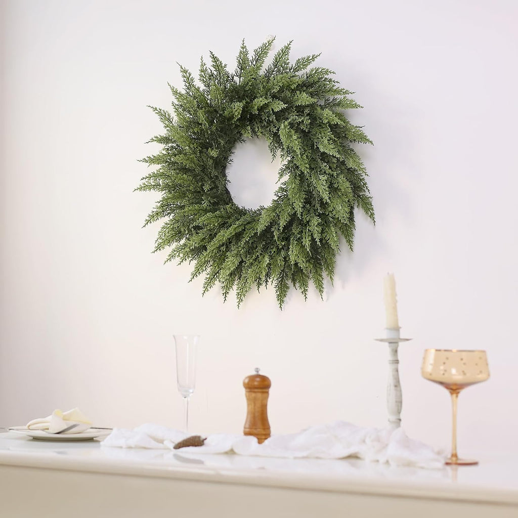 24" Lifelike Touch Artificial Christmas Cedar Wreath for Front Door Decor