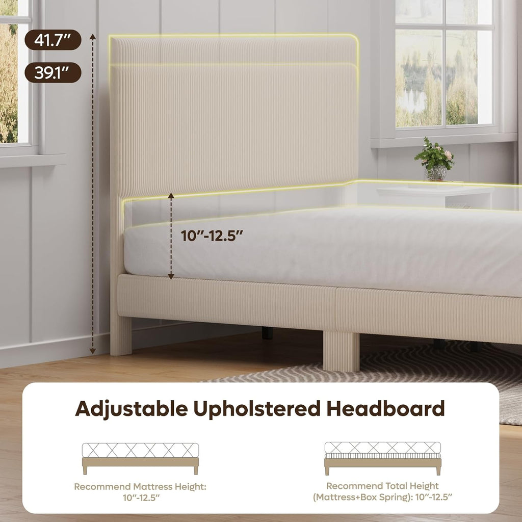 Queen Bed Frame with Headboard,Platform Queen Bed Frame with LED Lighting,Bed Frame Wooden Slats Support,No Box
