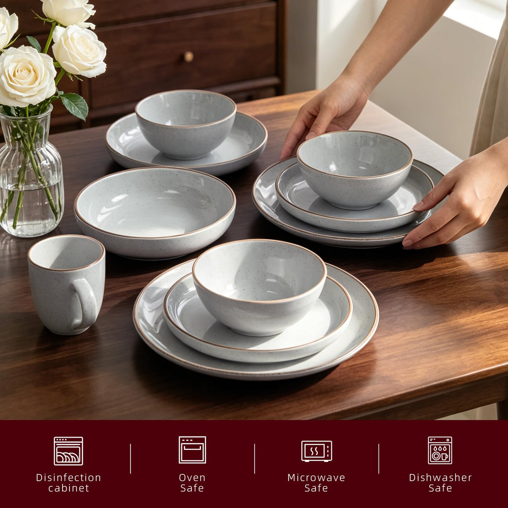 Stoneware Euro-Nordic 20pc Dinnerware Set, Shiny White With Speckled Effect