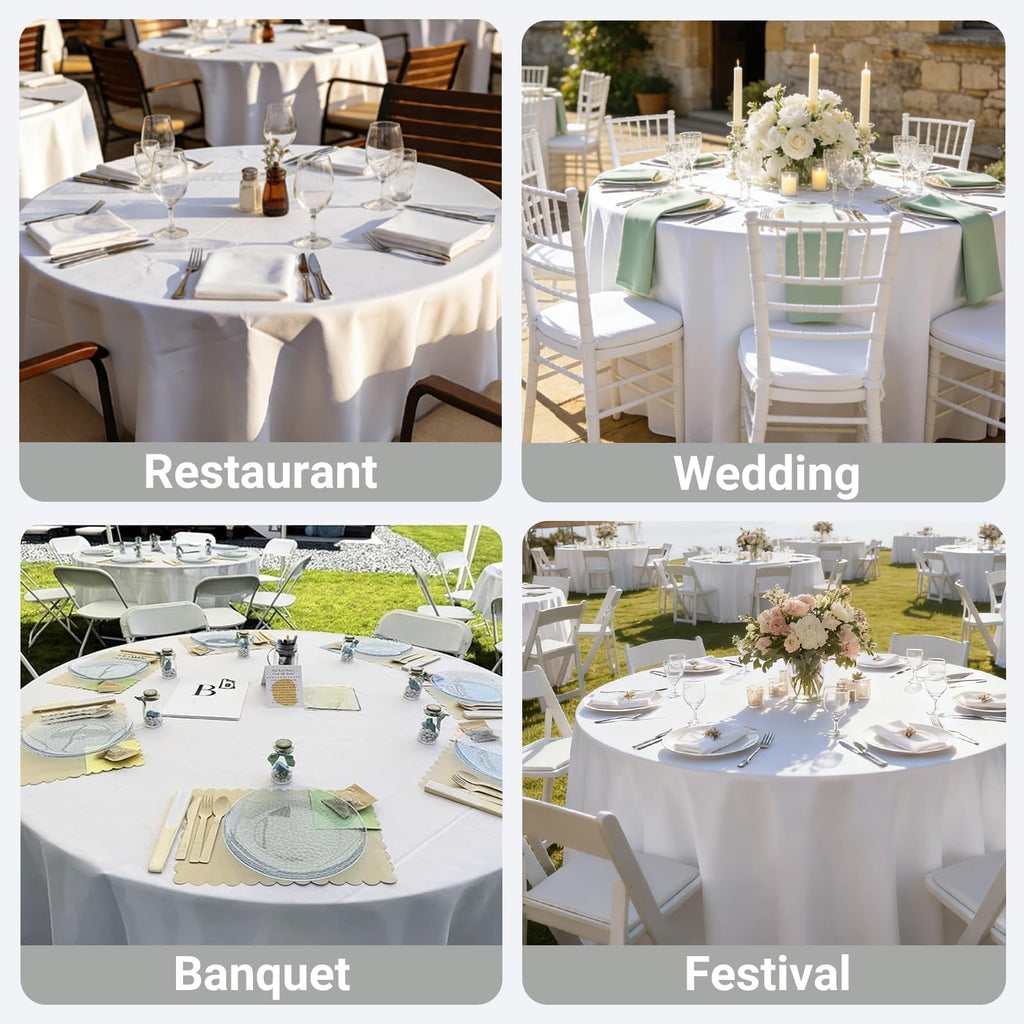 6 Pack 90 Inch Round White Tablecloth Washable Polyester Fabric for Wedding Banquet Holiday Party Table Cover