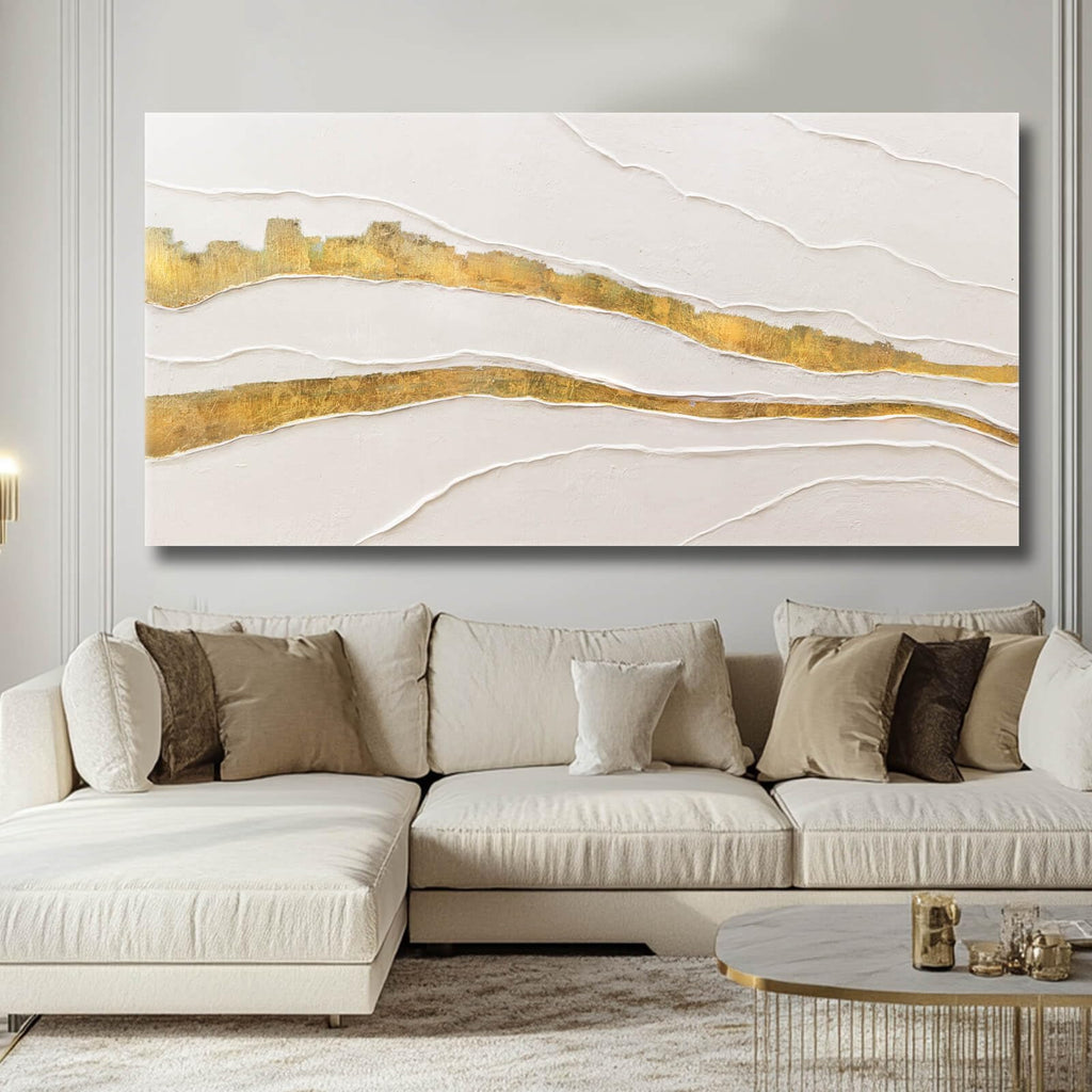 Large Abstract Gold Textured Hand Painted Wall Art Decor 29"x58"