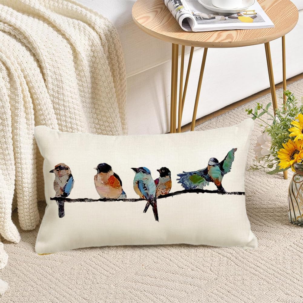 Outdoor Pillow Covers Waterproof 12x20,Outdoor Bird Lumbar Throw Pillow Cases Small Decorative Pillows