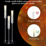 6 Set Wedding 3 Arm Acrylic Candelabra Table Centerpiece 30.7" Clear Tall Floor Candle Holder with Shade Pillar Taper