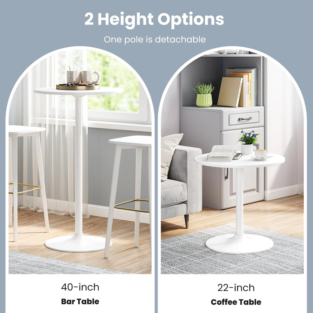 6-Pack 2-in-1 Bar Table with Detachable Pole, Metal Base, 24" Round Top, 40"/22" Two Convertible Height, Cocktail Pub