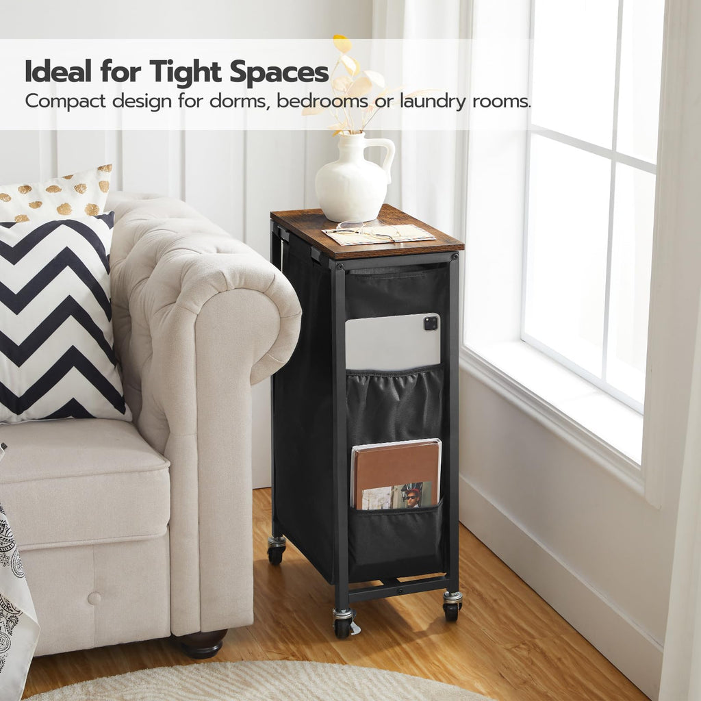 Slim Laundry Hamper with Lid, 11Gal Rolling Laundry Basket with Wheels, Laundry Sorter with Side Pockets and Handle