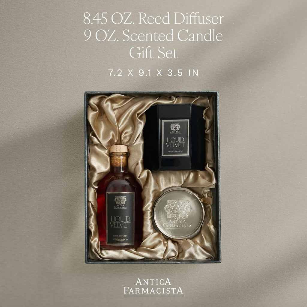 Nickel Home Ambiance Gift Set - Luxury Scented Candle (9 oz), Reed Diffuser (8.4 fl oz) & Nickel-Plated Tray - Home - Set of 3