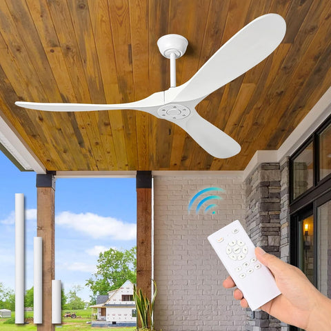 52" White Ceiling Fans Without Lights, 52 Inch Outdoor Ceiling Fans no Lights, 3 Blade Solid Wood Waterproof Ceiling Fan with Remote Control for Indoor Outdoor Farmhouse/Patio Porch - White Blades A102-B0CMTJTWLL