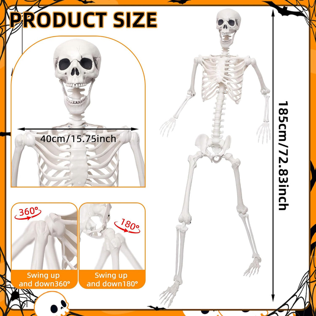 5.9Ft/180cm Life Size Giant Skeleton Poseable Plastic Skeleton for Halloween Decor