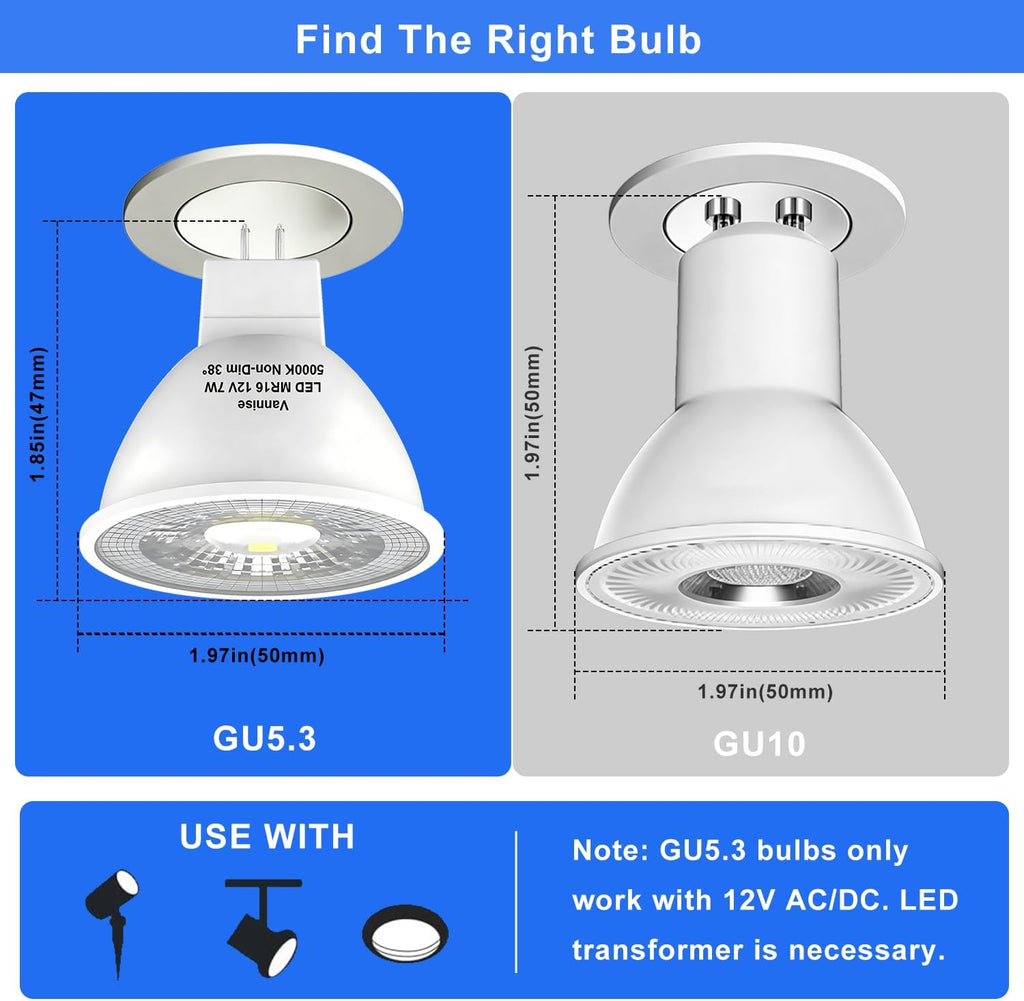 MR16 LED Bulb GU5.3 7W 12V 5000K Non-Dimmable for Landscape Light