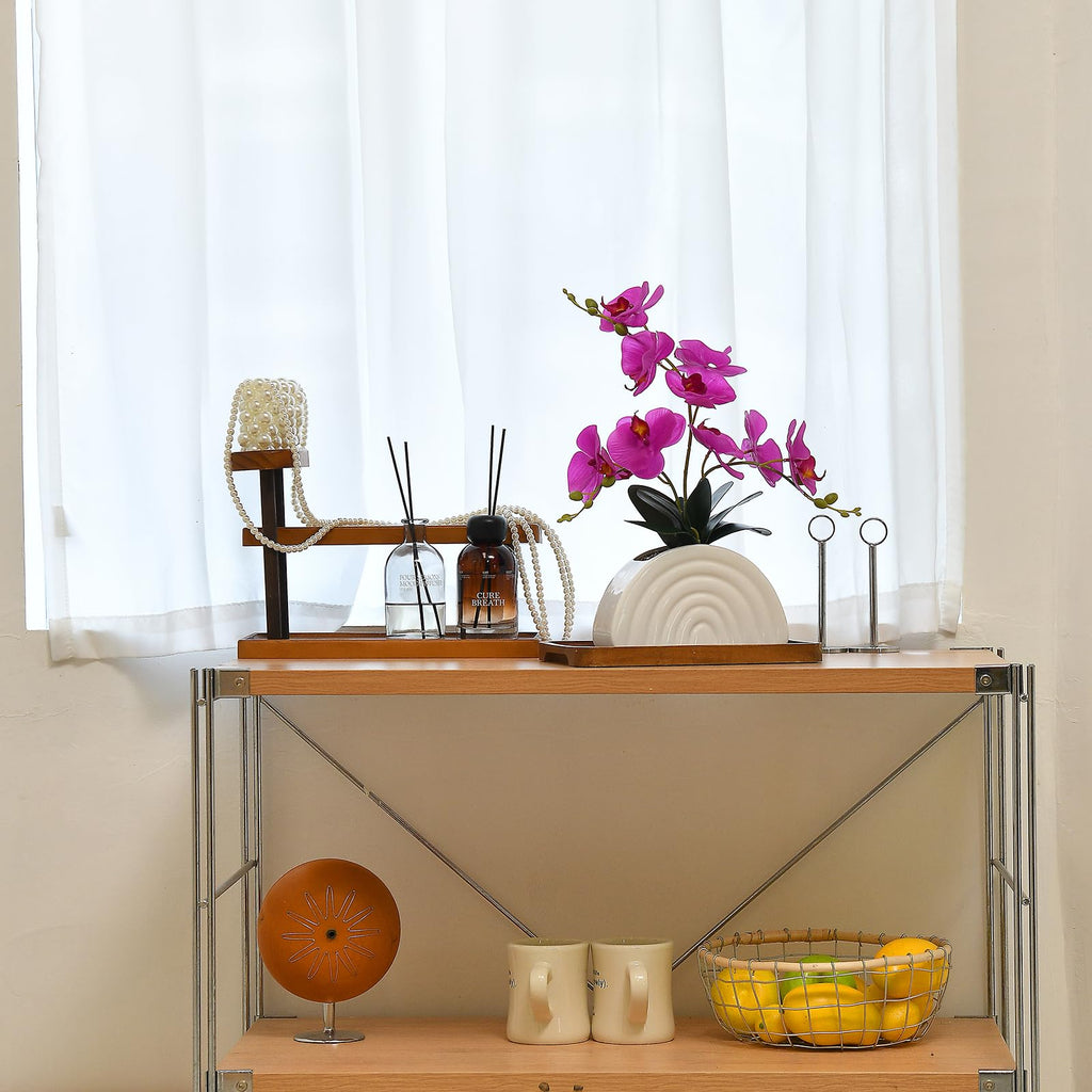 Fuchsia Silk Orchid Plant in White Rainbow Pot for Table Décor