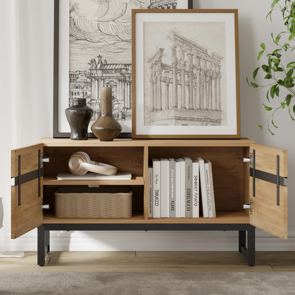 Modern TV Stand for 32-110 Inch TVs, Wood Entertainment Center with Metal Base Storage Cabinets, Media TV Console
