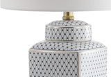 21.5" White and Navy Blue Ceramic Ginger Jar LED Table Lamp