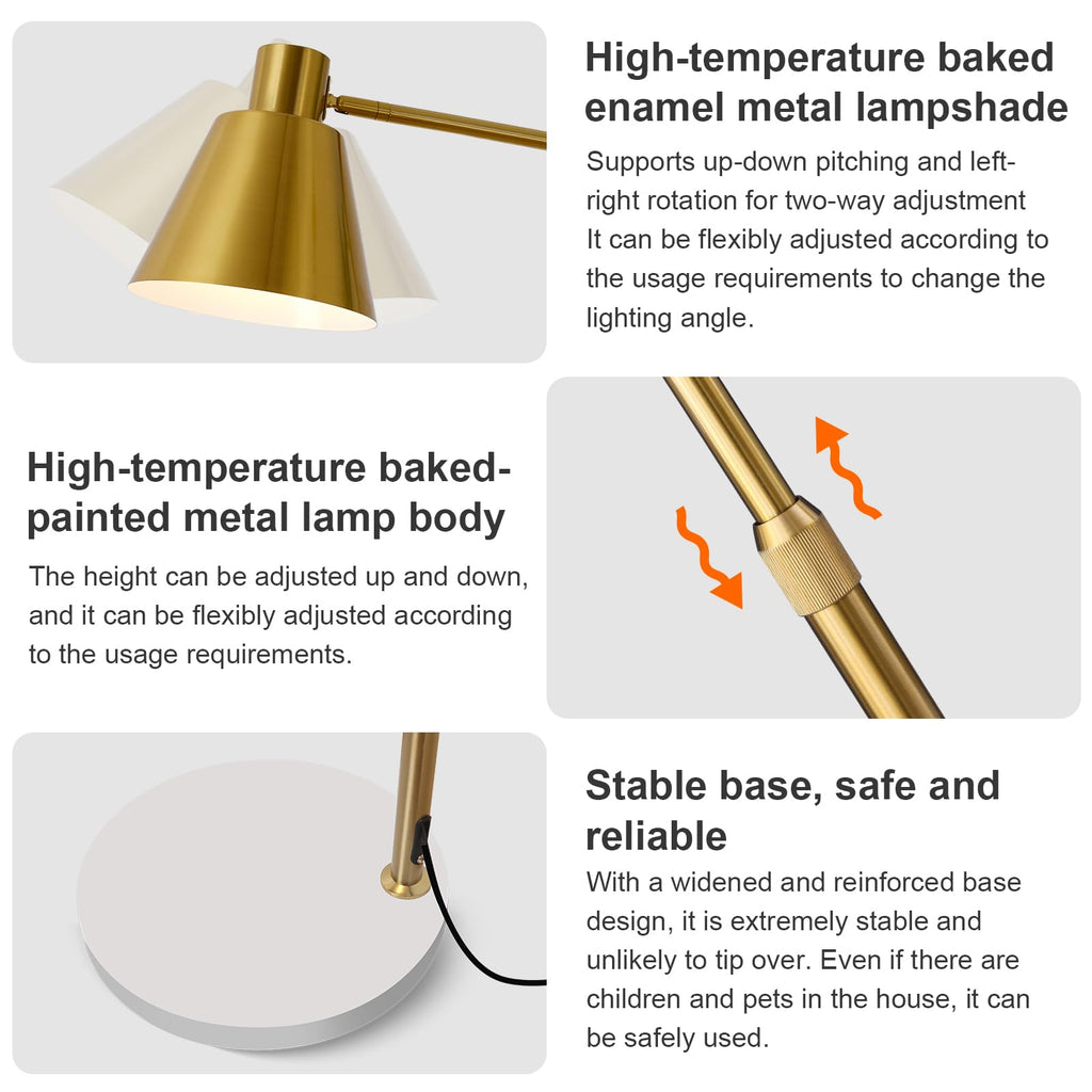 Gold Brushed Floor Lamp with Side Table Bedroom, Modern Standing Lamp 12W LED 3-Color Dimmable 3000K/4500K/6500K