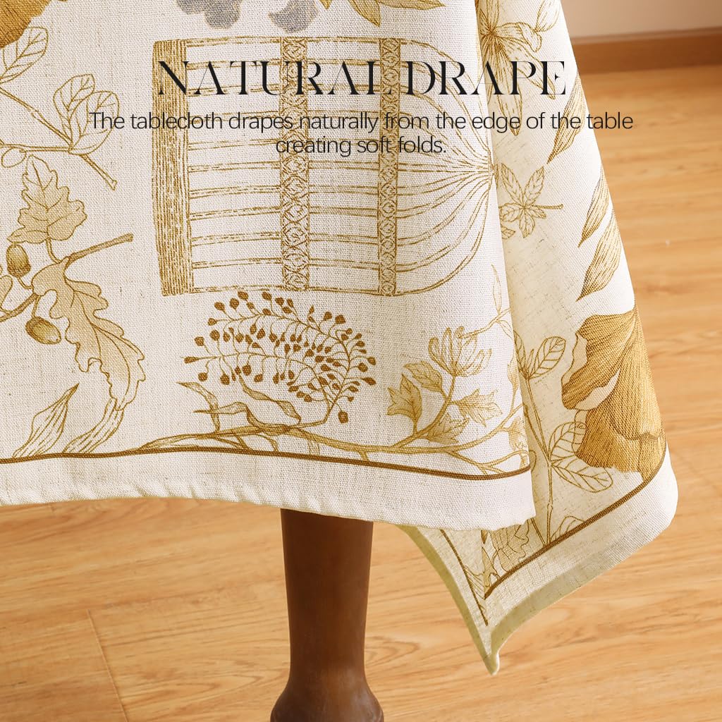 Designer French Farmhouse Fall Tablecloth, Rectangular, 110"x63"