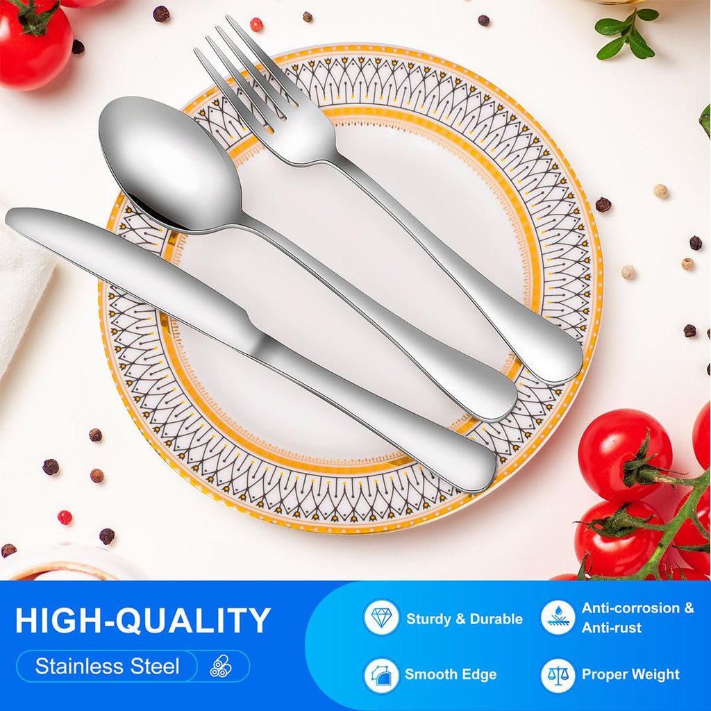 40-Piece Silverware Set for 8, Mirror Polished Stainless Steel Flatware with Dinner Knives, Forks and Spoons