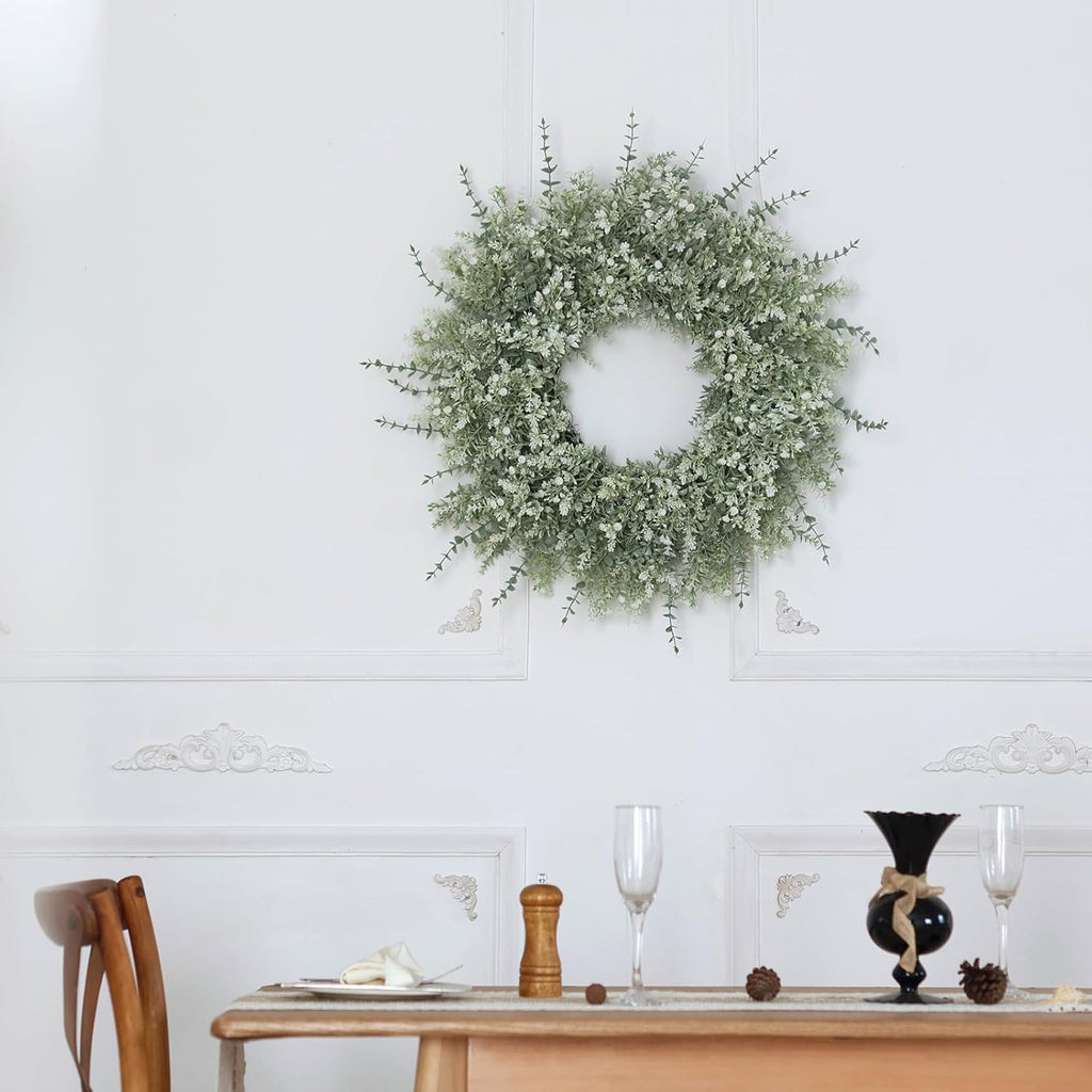 26" Large Artificial Eucalyptus Wreath for Front Door Decor (White-Green)
