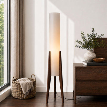 Wabi-Sabi 50" Wood Tripod Floor Lamp with Paper Lantern Inspired