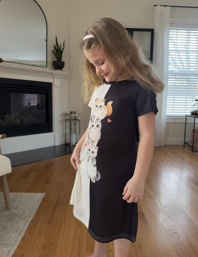 Girls Nightgowns Summer Soft Cute Cartoon Print Pajama Sleep Dress