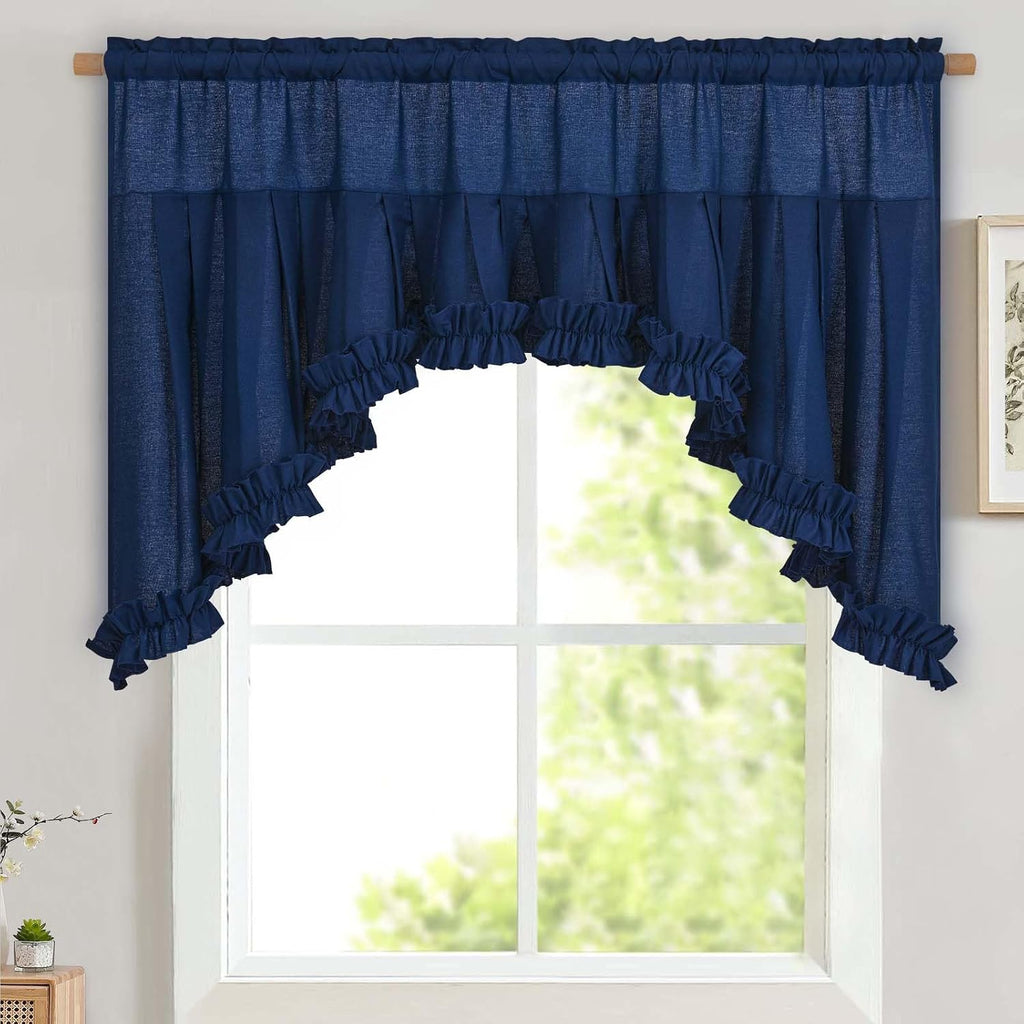 Navy Blue linen ruffle swag valance 60W x 36L - Casa Home Living