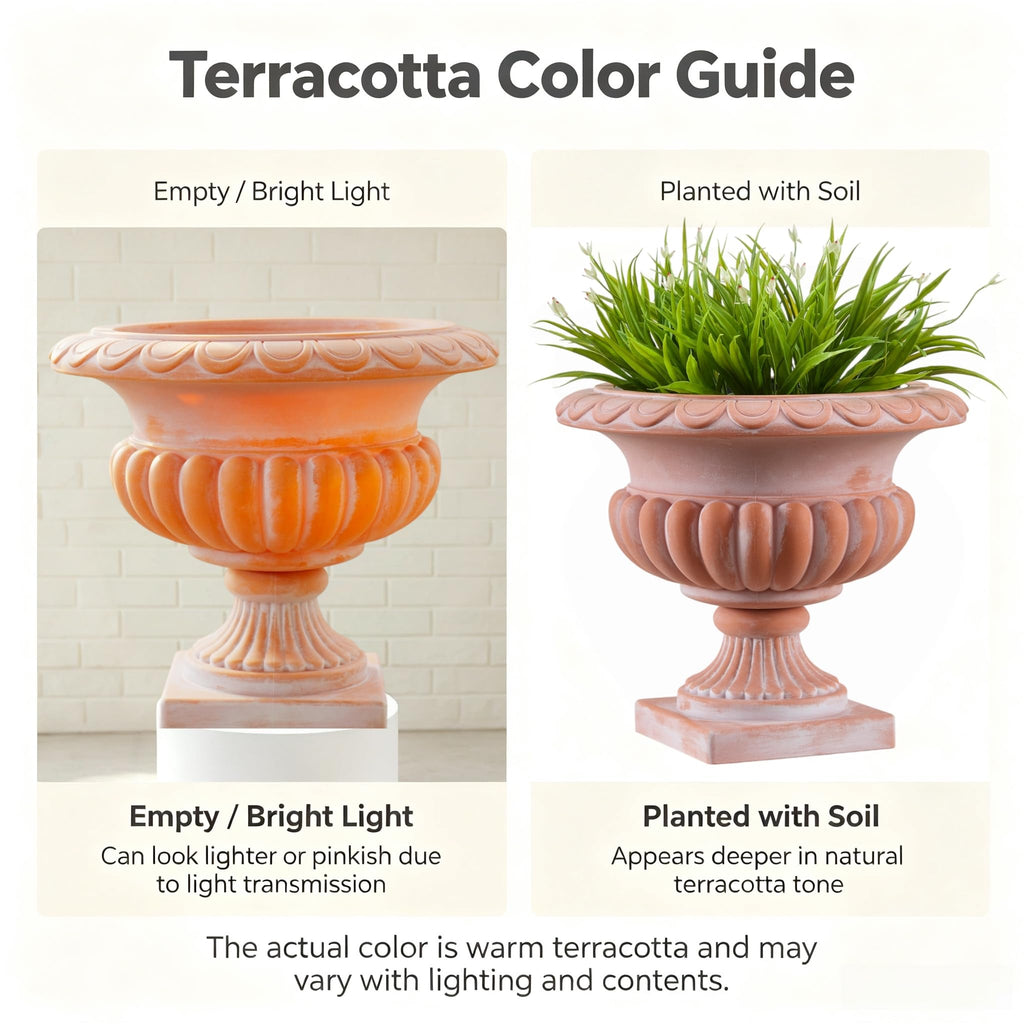 20" H Roman Urn Planter, Weathered Terracotta Finish Flowerpot (Plastic)