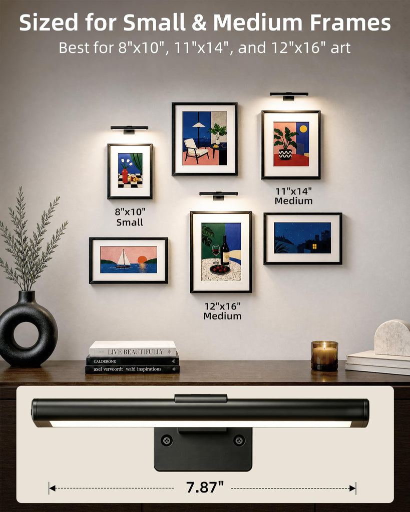 Picture Light for Wall, Rechargeable 2400mAh Lights Wireless with IR Remote, 3 Color & Dimmable Magnetic 7.8'' LED