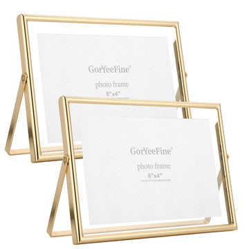 Gold 7x5 Floating Frame(Horizontal) 2pack for Photo Sizes(3.5x5'', 4x6''), Classy Gold Frames Tabletop/Shelf display