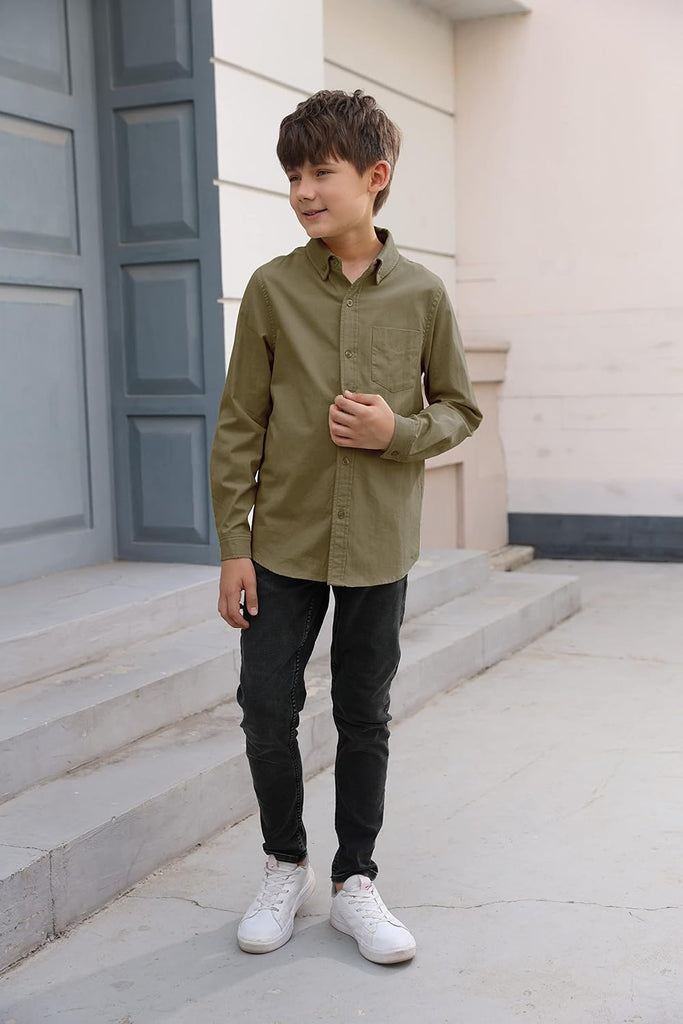 Boys Long Sleeve Dress Shirts Classic Collared Button Down Shirt