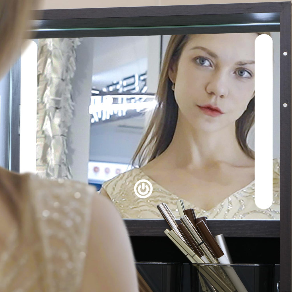 Standing Jewelry Cabinet with Lockable, Full Length Mirror with Storage