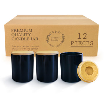 12 Pack 10oz Black Candle Jars With Lids, Bulk Container Tumbler for Making Supplies - Gloss Black