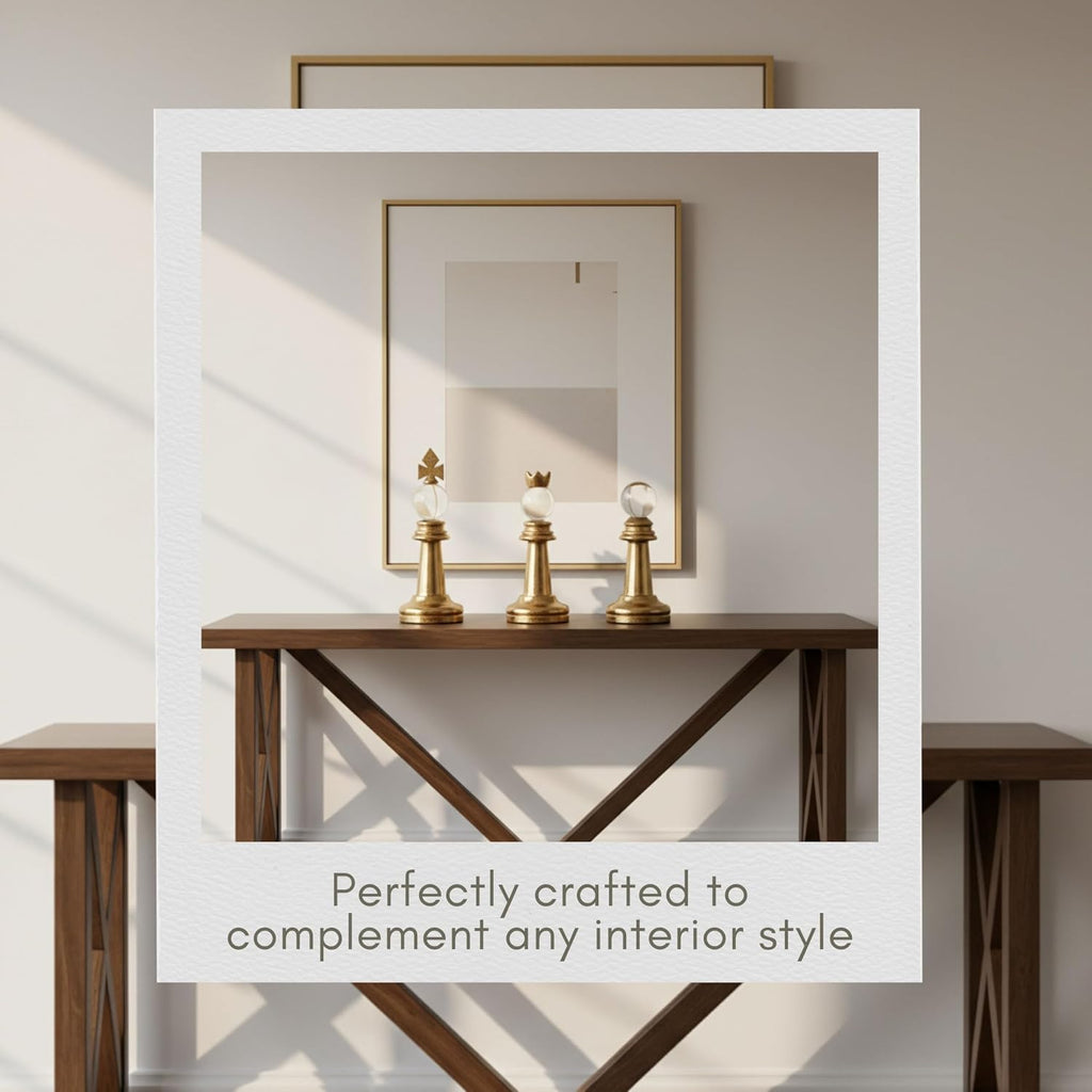Turin Gold Chess Pieces- Metal & Glass Decorative Art with White Orb Tops and Metal Finish - Modern Home - Set of 3