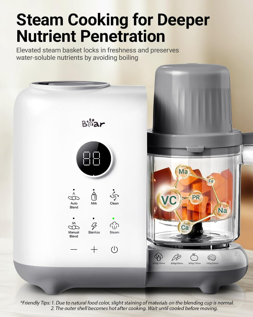 Baby Food Maker Steamer&Blender with Dual-Layer Steam Baskets, 18.5oz