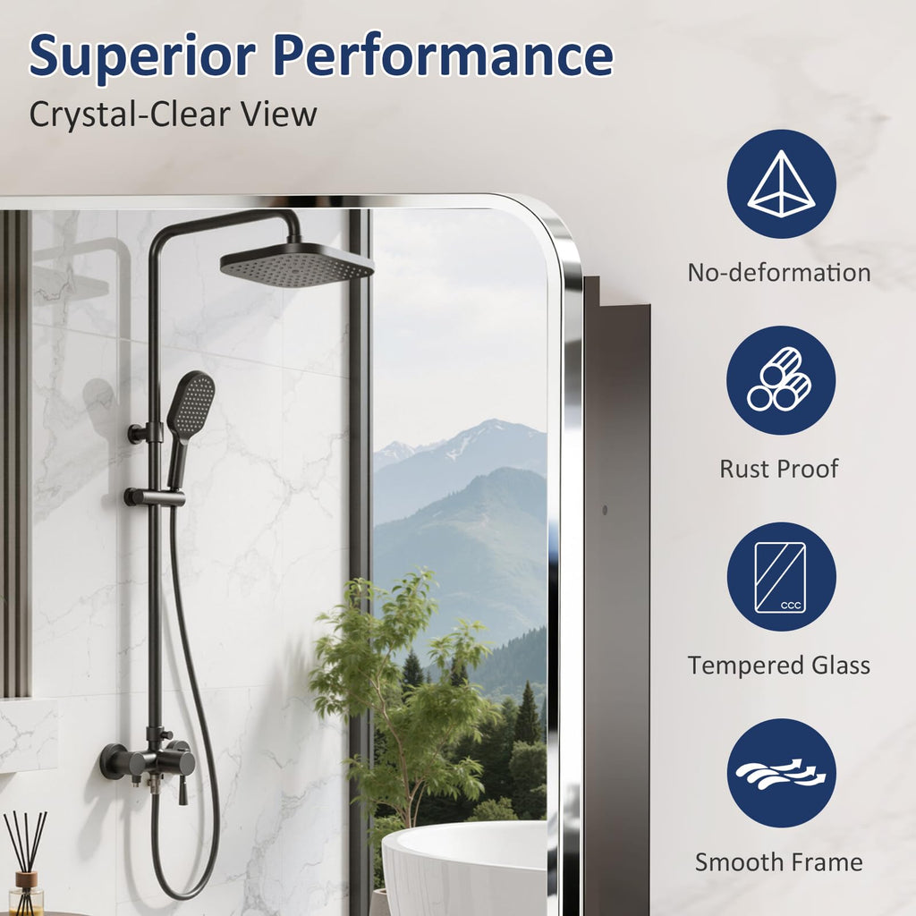 Medicine Cabinet Mirror 20x26 Inch, Chrome Bathroom Mirror Cabinet with Stepless Adjustable Shelves, Stainless Steel