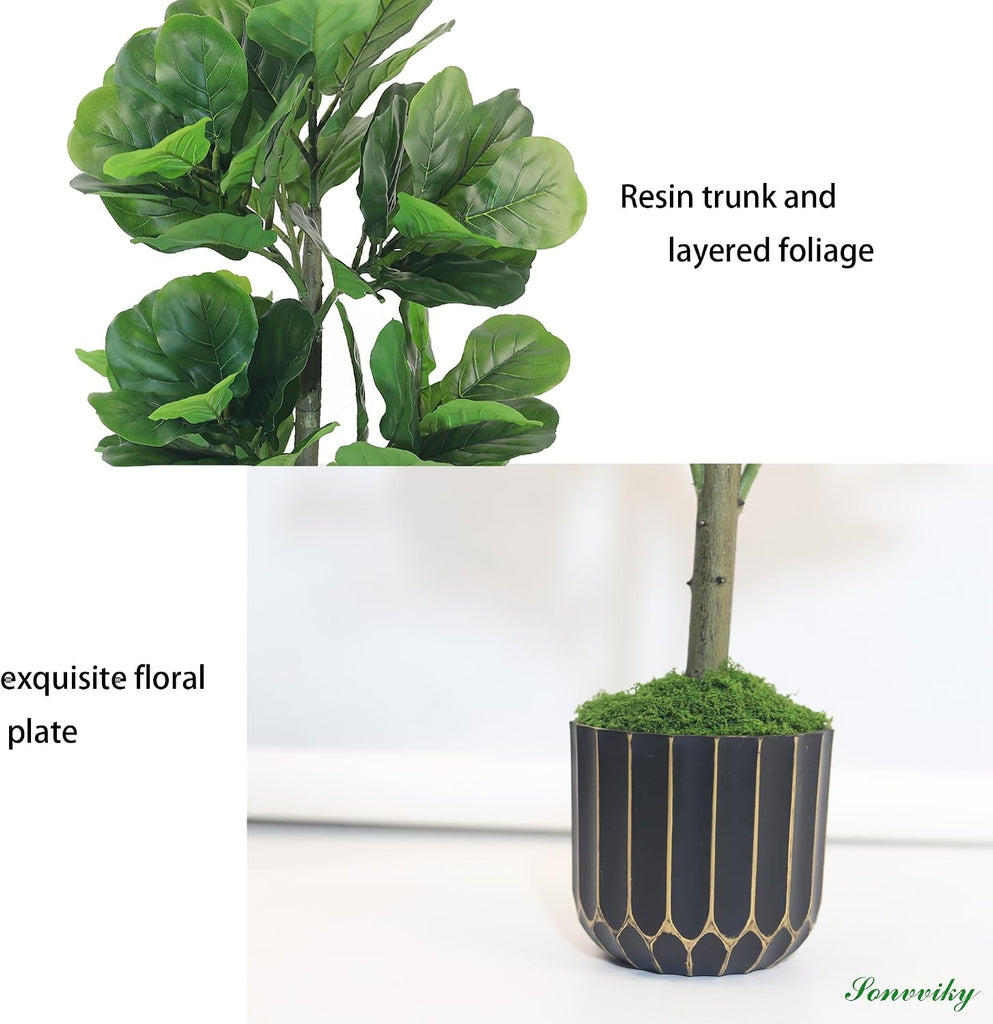 4FT Fiddle Leaf Fig Tree - Artificial Tree with Black Pot