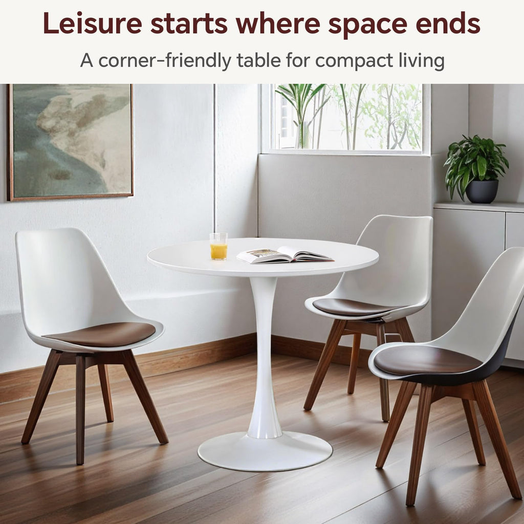 31.5" Tulip Round Dining Table with Metal Pedestal White