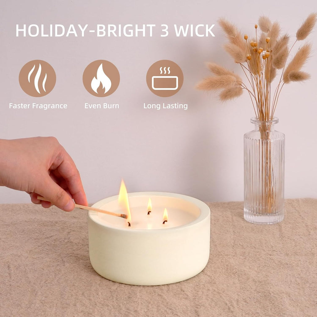 20oz Large Scented Candle - Vanilla Dreamscape, 3 Wick Non Toxic Soy Candle, Ivory White Ceramic Jar, Luxury Home