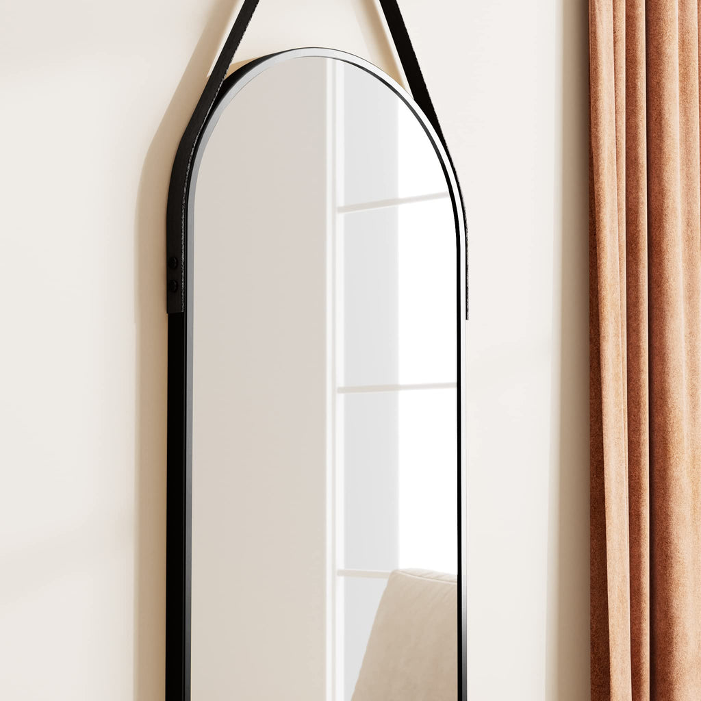 48" x 16" Arched Full Length Mirror Wall Mounted Hanging Mirror Black