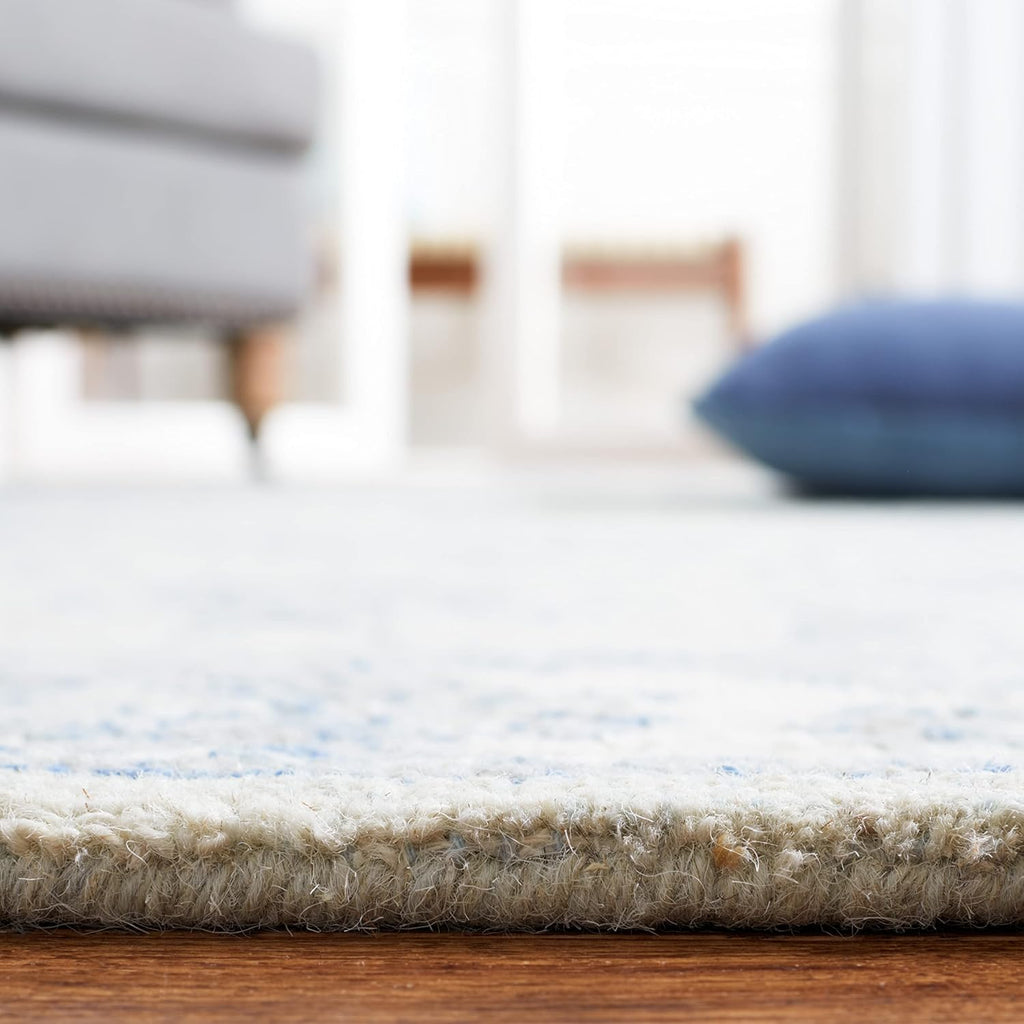 Micro-Loop Area Rug - 9' x 12', Light Blue & Ivory, Handmade Wool