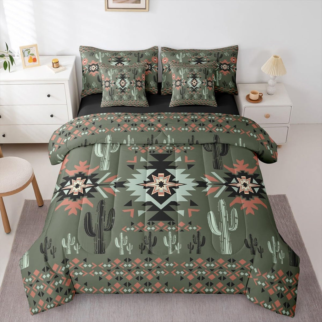 Khaki Southwestern Aztec Comforter Set with Sheets 7 Piece