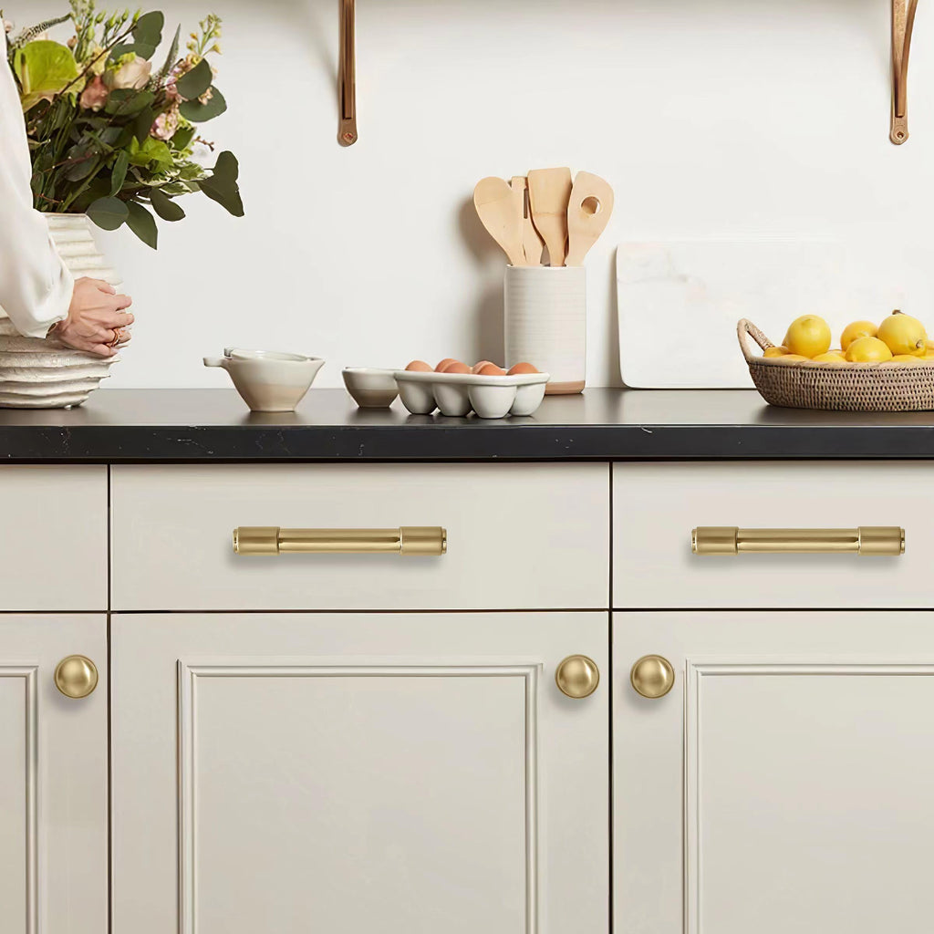 2 Pack Brushed Brass Cabinet Pulls 5 Inch(128MM) Hole Centers Kitchen Brushed Gold Cabinet Handles Cabinet Hardware