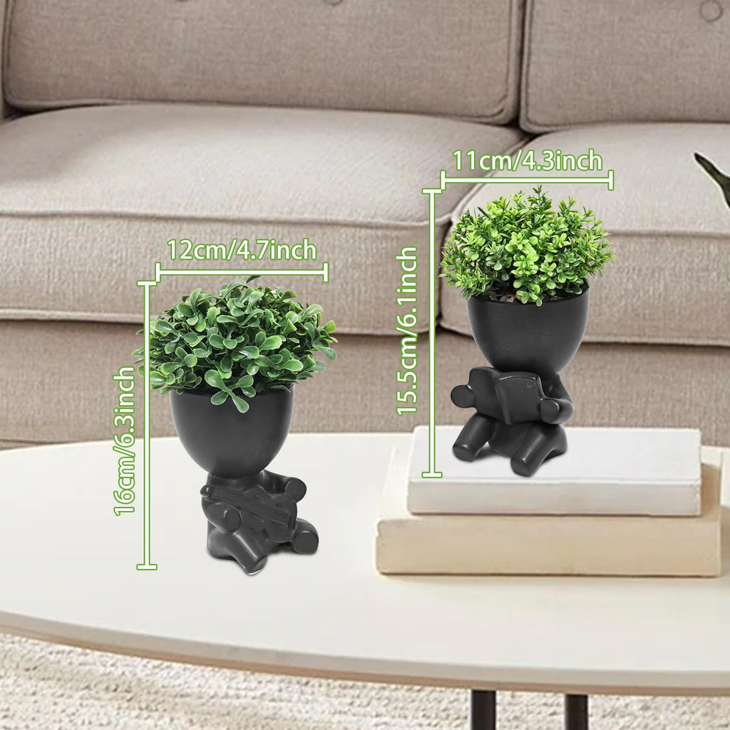 2 Pack Artificial Plants Desk Decorations, Cute Decorative Plants for Women, Small Fake Succulents Black Pot Bedroom