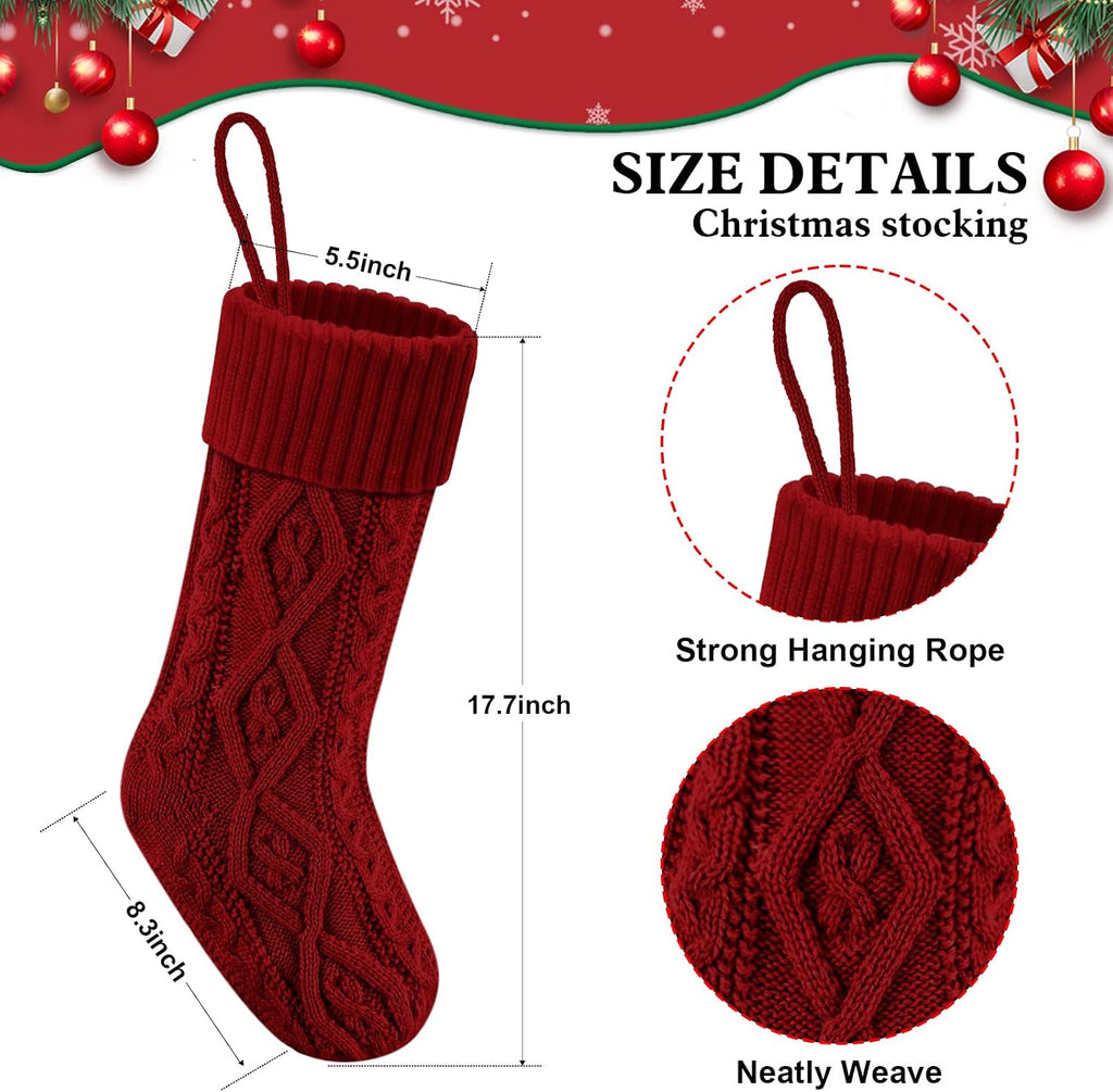 S 18" Knitted Stocking Christmas Decorations - Set of 4