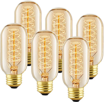 T45 Incandescent Light Bulbs,40W Edison Bulbs,E26,Amber Glass,Warm