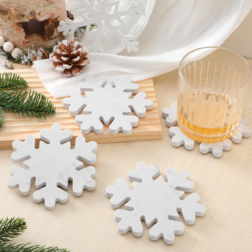 4 Pcs Winter Snowflake Coasters Marble Coasters 4.7 x 3.9 Inches