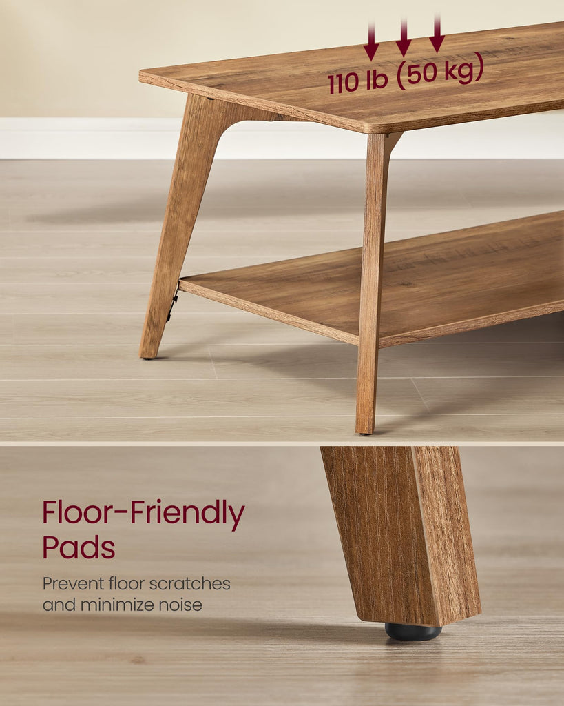 Coffee Table, 2-Tier Center Table with Storage, Tapered Legs